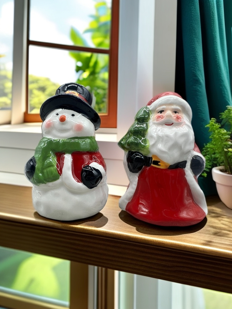 Christmas Elements Salt and Pepper Shakers, 2-Piece Ceramic Spice Jars, Cute Kitchen Decor, Novelty Gift for Christmas, Housewarming