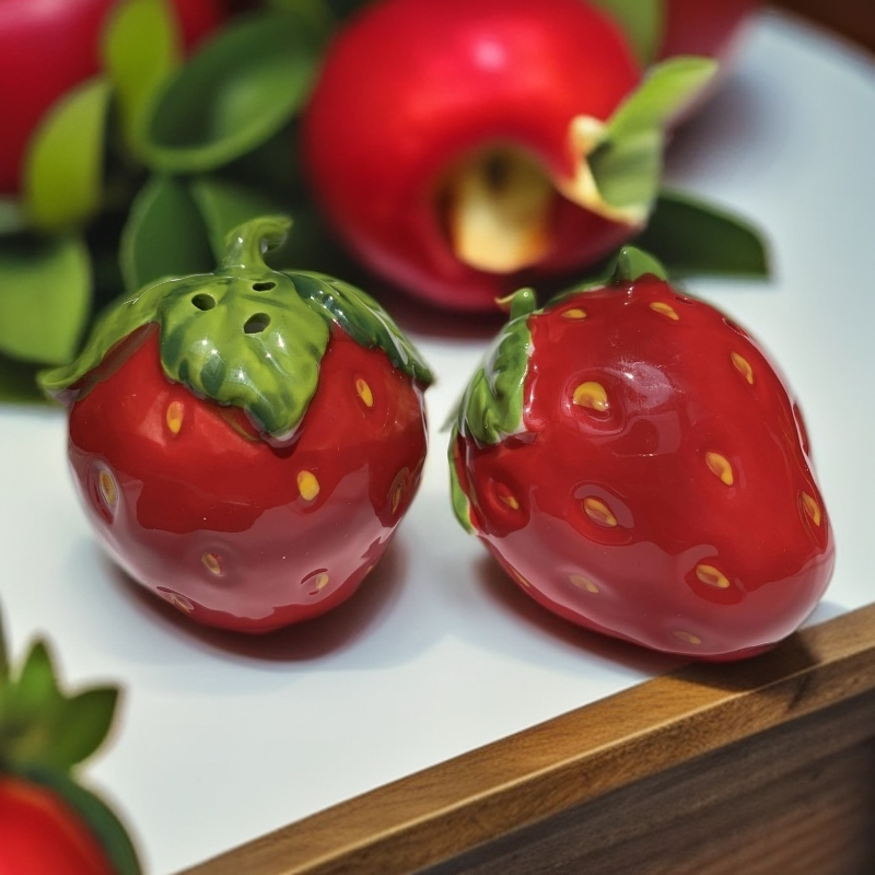 Strawberry Salt and Pepper Shakers, 2-Piece Ceramic Spice Jars, Cute Kitchen Decor, Novelty Gift for Christmas, Housewarming
