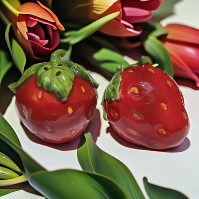 Strawberry Salt and Pepper Shakers, 2-Piece Ceramic Spice Jars, Cute Kitchen Decor, Novelty Gift for Christmas, Housewarming