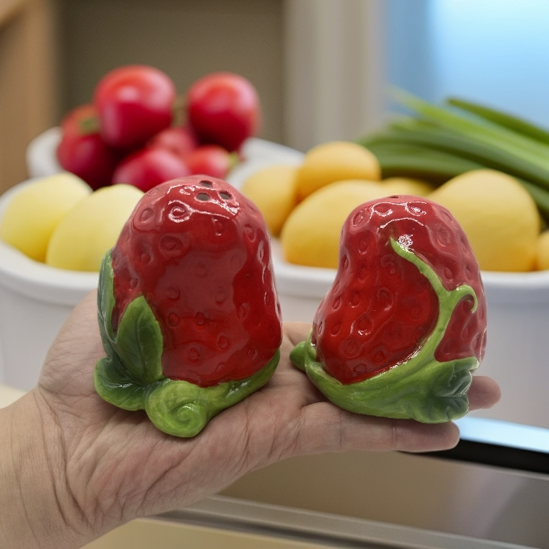 Strawberry Salt and Pepper Shakers, 2-Piece Ceramic Spice Jars, Cute Kitchen Decor, Novelty Gift for Christmas, Housewarming